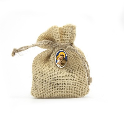 Wooden Rosary packed in Jute Pouch with pin "SAINT ANTONY"