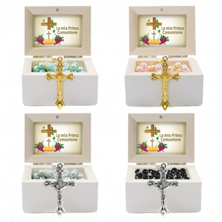 Wooden Jewellery case with glass Rosary - 64 FIRST COMMUNION