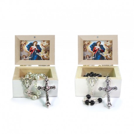 Wooden Jewellery case with glass Rosary 6mm - 19 OUR LADY UNTIER OF KNOTS