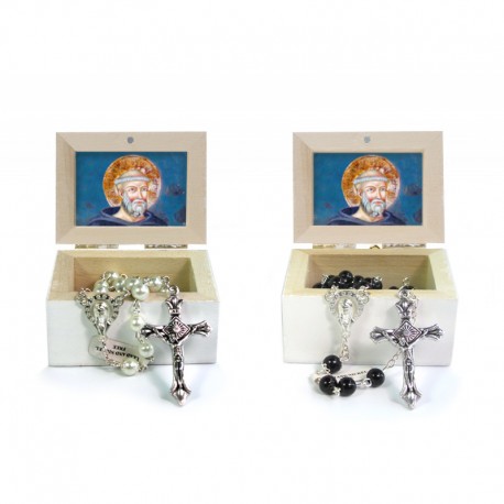 Wooden Jewellery case with glass Rosary 6mm - 21 SAINT BENEDETTO