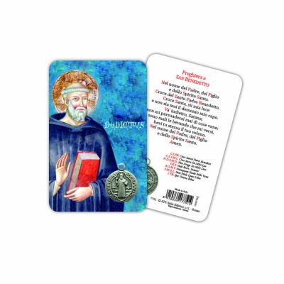 San Benedetto - Immagine religiosa plastificata (card) con medaglietta