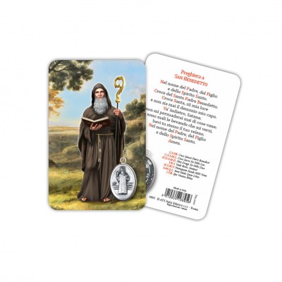 St. Benedict - Plasticized religious card with medal