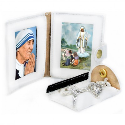 Our Lady of Rosary - Saint Francis - Leather Pochette with Rosary