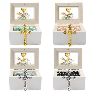 Wooden Jewellery case with glass Rosary