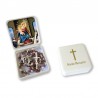 Large Rosary case "Our Lady of the Rosary" with imitation pearl Rosary, oval grains
