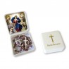 Large Rosary case "Our Lady Untier of Knots" with imitation pearl Rosary, oval grains