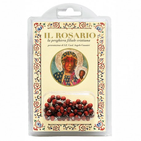 Madonna di Czestochowa - Libretto "Il Rosario, la preghiera filiale cristiana" con rosario in legno profumato