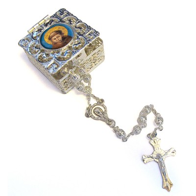 Square Rosary case "Saint Francis Cimabue" with silver filigree Rosary
