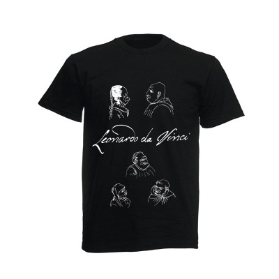 T-shirt nera Caricature di Leonardo da Vinci