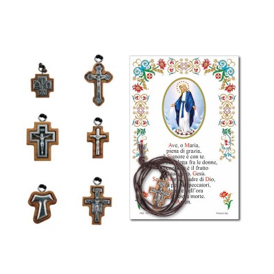 Madonna Miracolosa - Immagine sacra su carta pergamena con laccio e croce