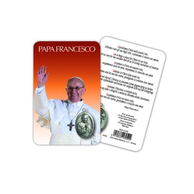Papa Francesco - Immagine religiosa plastificata (card) con medaglietta