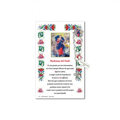 Our Lady Untier of Knots - Holy picture on parchment paper with decade rosary pin
