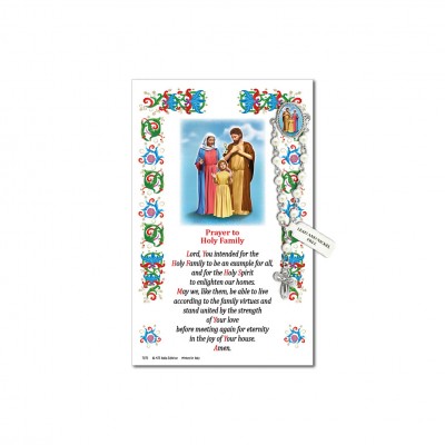 Holy Family - Holy picture on parchment paper with decade rosary pin
