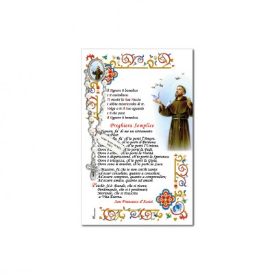 Saint Francis of Assisi - Holy picture on parchment paper with decade rosary pin