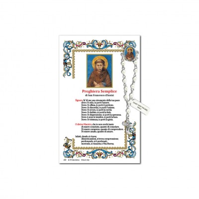 Saint Francis of Assisi - Holy picture on parchment paper with decade rosary pin