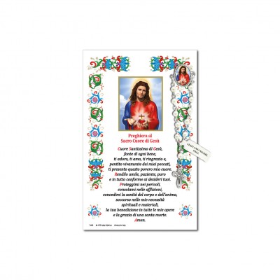 Sacred Heart of Jesus - Holy picture on parchment paper with decade rosary pin