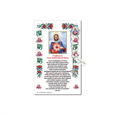 Sacred Heart of Mary - Holy picture on parchment paper with decade rosary pin