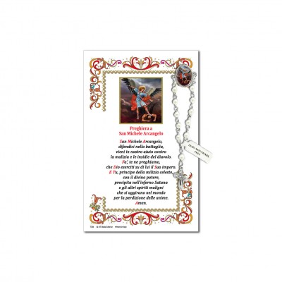 Saint Michael Archangel - Holy picture on parchment paper with decade rosary pin