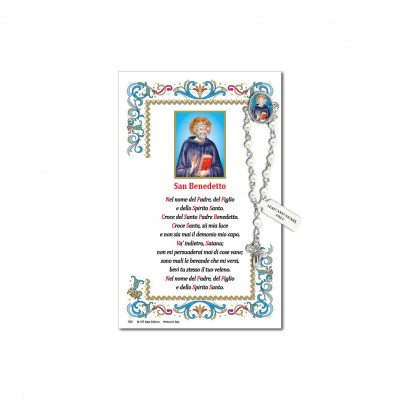Saint Benedict - Holy picture on parchment paper with decade rosary pin