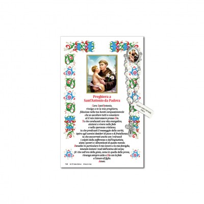 Saint Anthony of Padua - Holy picture on parchment paper with decade rosary pin