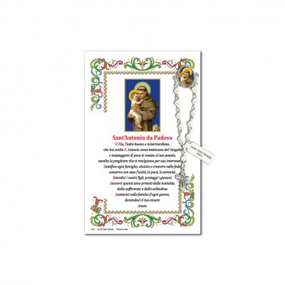 San Antonio da Padova - Immagine sacra su carta pergamena con spilletta decina rosario