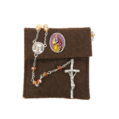 Pochette in felt with pin "Saint Peter" and crystal glass rosary