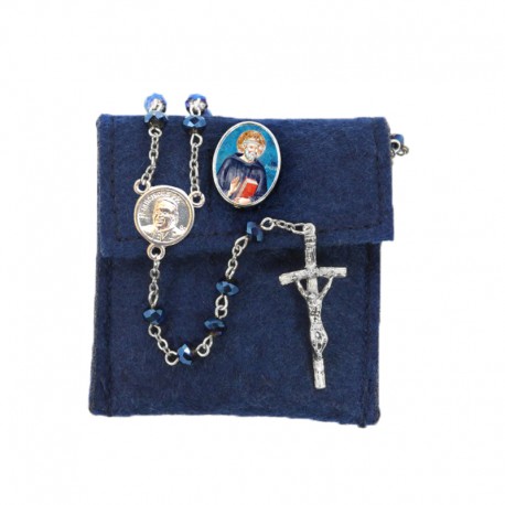 Pochette in felt with pin "SAINT BENEDICT" and crystal glass rosary