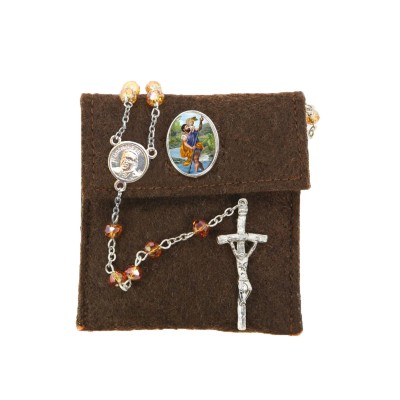 Pochette in felt with pin "SAINT CHRISTOPHER" and crystal glass rosary