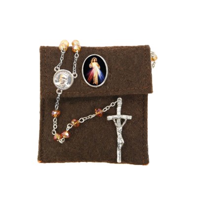 Pochette in felt with pin "MERCIFUL JESUS" and crystal glass rosary