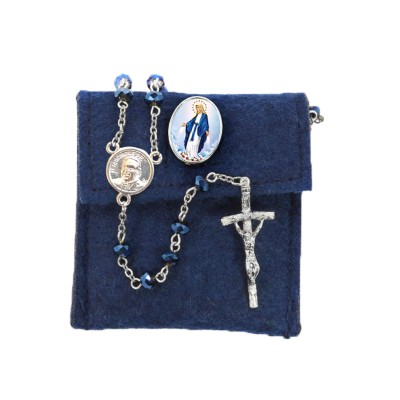 Pochette in felt with pin "OUR LADY OF GRACES" and crystal glass rosary