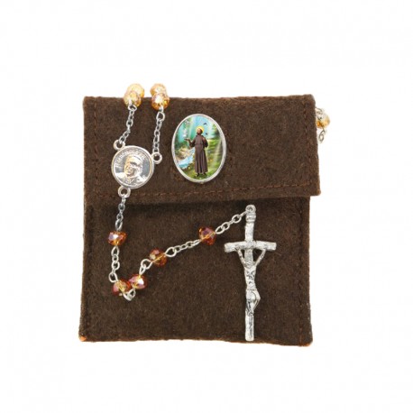 Pochette in felt with pin "SAINT FRANCIS" and crystal glass rosary