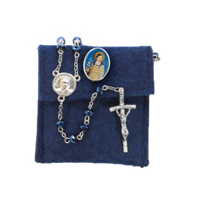 Pochette in felt with pin "SAINT CLARE OF ASSISI" and crystal glass rosary