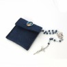 Pochette in felt with pin "SAINT CLARE OF ASSISI" and crystal glass rosary
