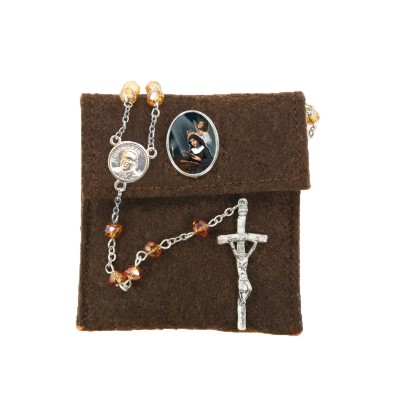 Pochette in felt with pin "SAINT RITA" and crystal glass rosary