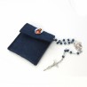 Pochette in felt with pin "SACRED HEART OF JESUS" and crystal glass rosary