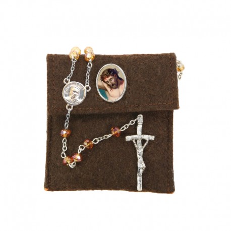 Pochette in felt with pin "THE HOLY FACE" and crystal glass rosary