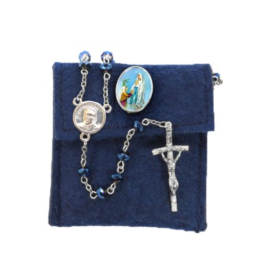 Pochette in feltro con pin "NOSTRA SIGNORA DI LOURDES" e Rosario cristallo sfaccettato