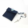 Pochette in felt with pin "OUR LADY OF LOURDES" and crystal glass rosary