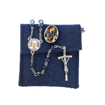 Pochette in feltro con pin "MADONNA DEL ROSARIO" e Rosario cristallo sfaccettato