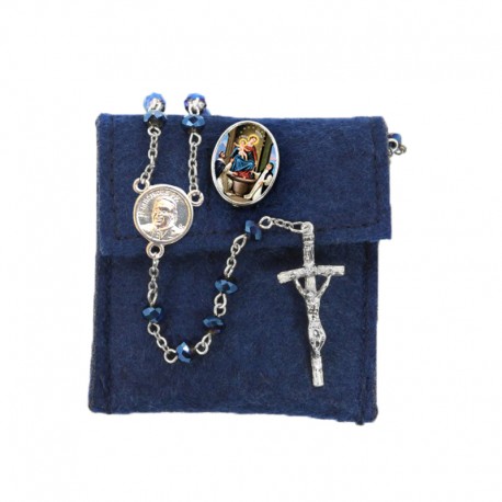 Pochette in felt with pin "OUR LADY OF THE ROSARY" and crystal glass rosary
