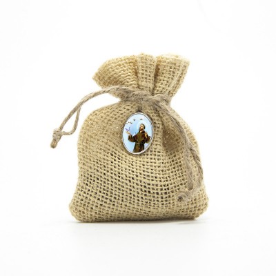 Wooden Rosary packed in Jute Pouch with pin "SAINT FRANCIS"