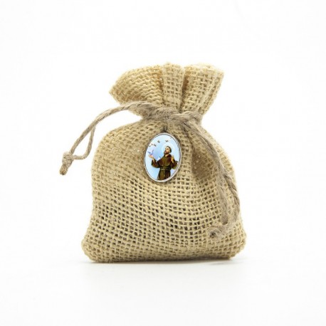 Wooden Rosary packed in Jute Pouch with pin "SAINT FRANCIS"