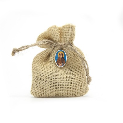Wooden Rosary packed in Jute Pouch with pin "SAINT FRANCIS CIMABUE"
