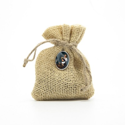 Wooden Rosary packed in Jute Pouch with pin "SAINT RITA"