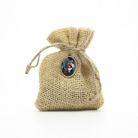 Wooden Rosary packed in Jute Pouch with pin "SAINT RITA"