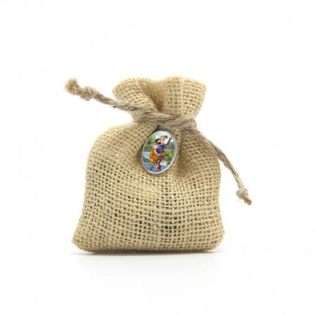 Wooden Rosary packed in Jute Pouch with pin "SAINT CHRISTOPHER"