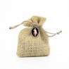 Wooden Rosary packed in Jute Pouch with pin "MERCIFUL JESUS"