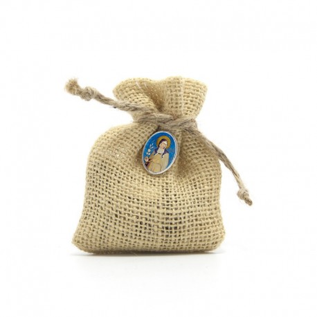 Wooden Rosary packed in Jute Pouch with pin "SAINT CLAIRE"