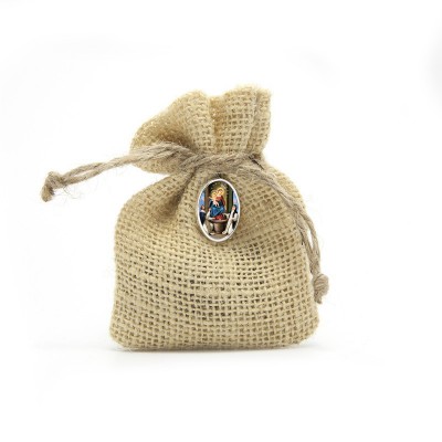 Wooden Rosary packed in Jute Pouch with pin "OUR LADY OF THE ROSARY"