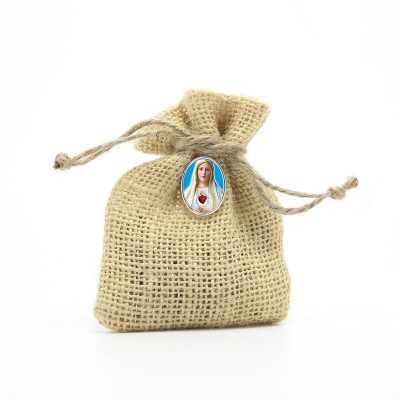 Wooden Rosary packed in Jute Pouch with pin "OUR LADY OF FATIMA"